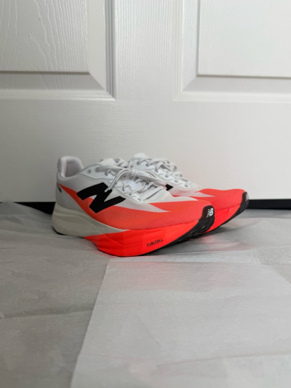 New Balance Woman’s FuelCell SC Elite White Orange Lightweight Running Sneakers